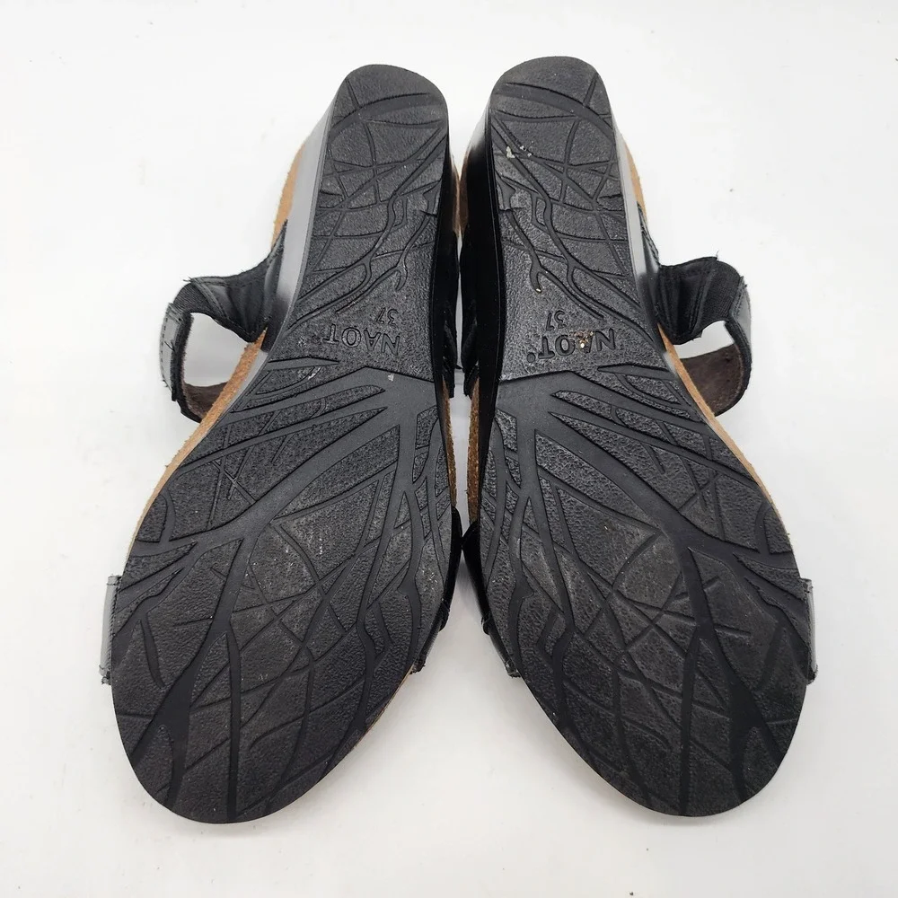 Naot Kayla Wedge Sandals Womens 37 US 6 Black Leather Cork Footbed